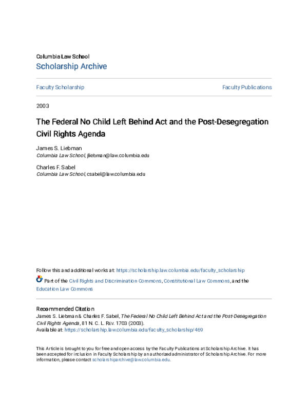 (PDF) The Federal No Child Left Behind Act and the Post-Desegregation ...