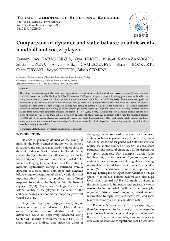 (PDF) Comparision of dynamic and static balance in adolescents handball ...