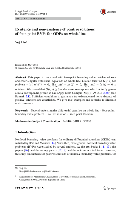 (PDF) EXISTENCE AND NONEXISTENCE OF POSITIVE SOLUTIONS FOR SINGULAR nth ...