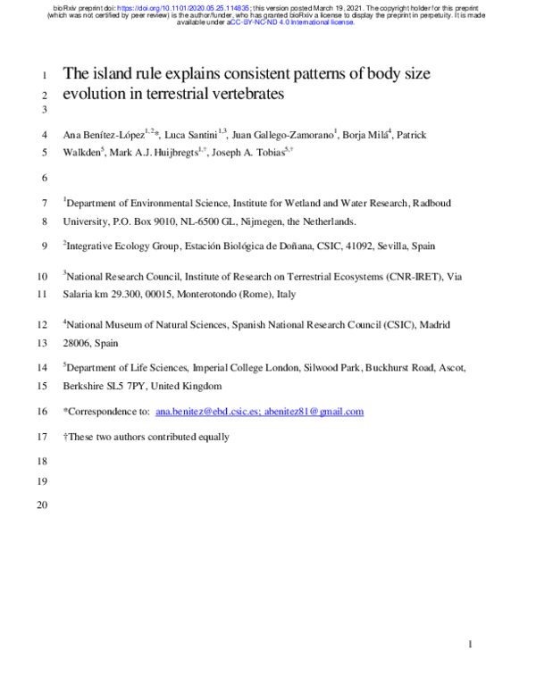 (PDF) The island rule explains consistent patterns of body size ...