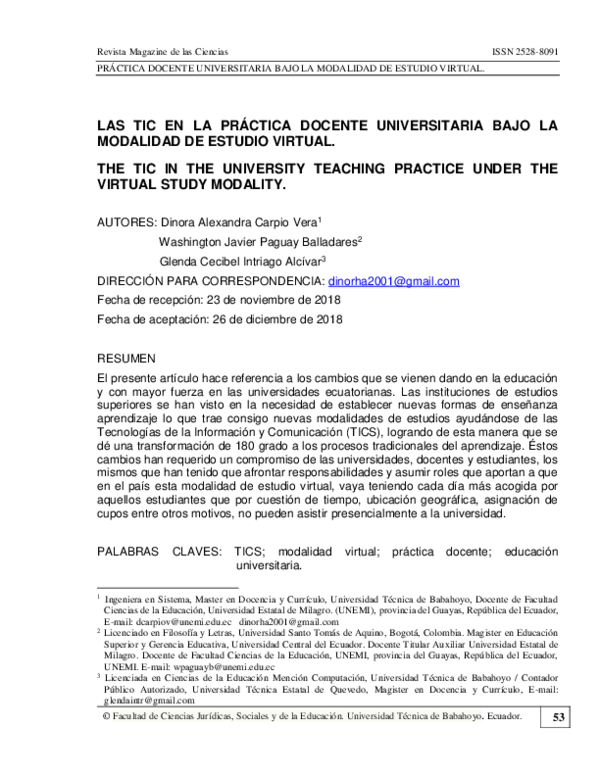 (PDF) Las Tic en La Práctica Docente Universitaria Bajo La Modalidad De ...