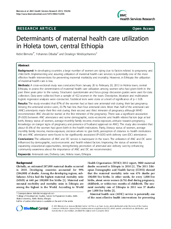 (PDF) Determinants of maternal health care utilization in Holeta town ...