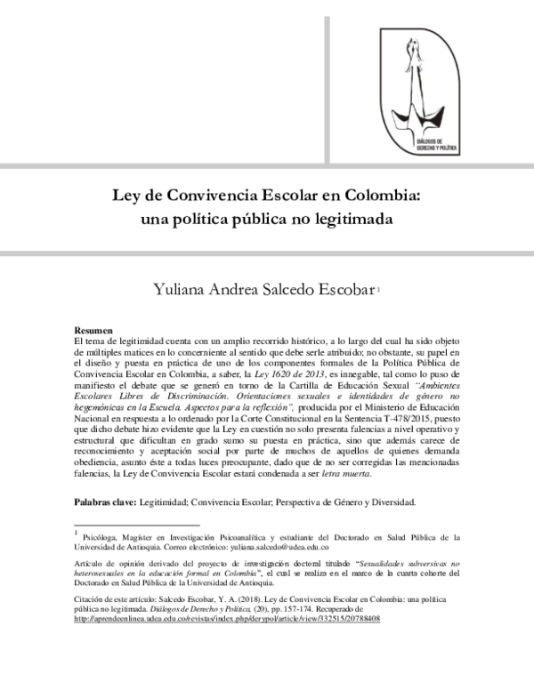 (PDF) Ley de Convivencia Escolar en Colombia: una política pública no ...