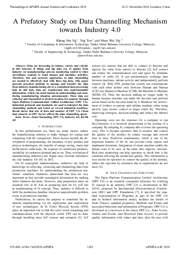(PDF) A Prefatory Study on Data Channelling Mechanism towards Industry 4.0