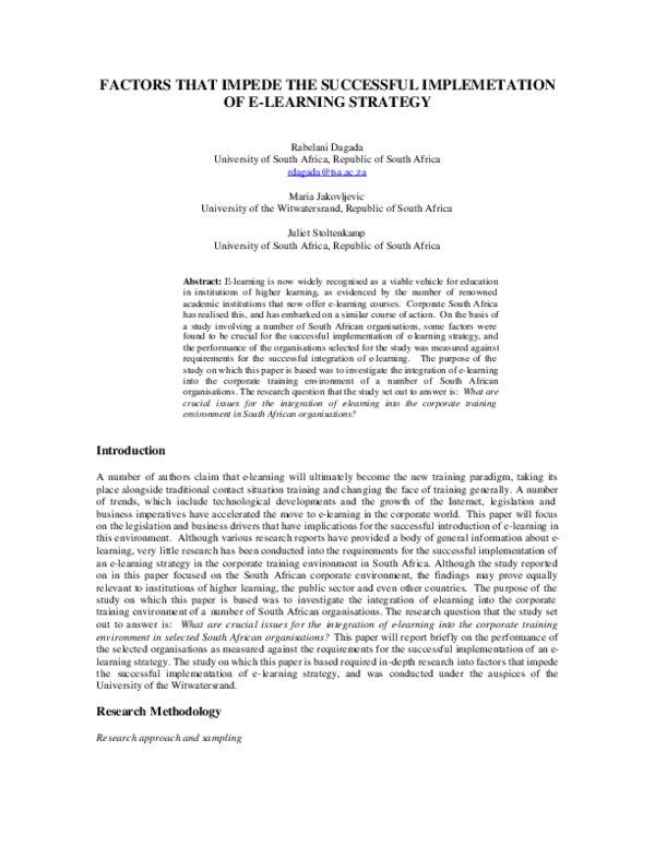 (PDF) Factors that impede the successful implementation of e-learning ...