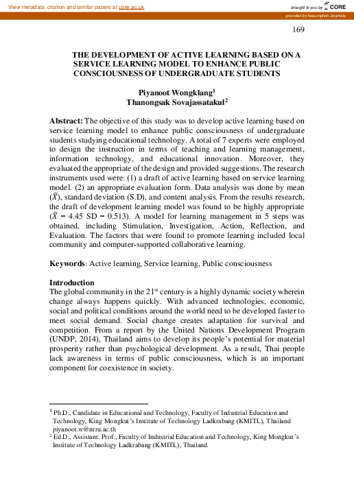 (PDF) The Development of Active Learning Based on a Service-Learning ...