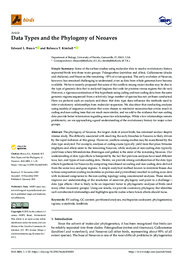(PDF) Data Types and the Phylogeny of Neoaves | Edward Braun - Academia.edu