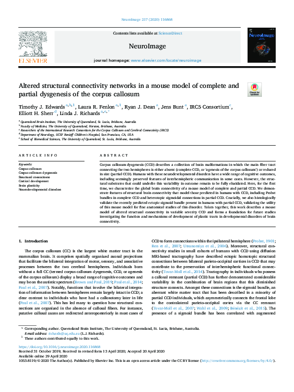 (PDF) Altered structural connectivity networks in a mouse model of ...