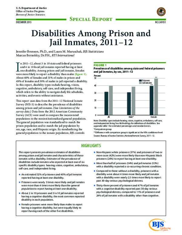 (PDF) Disabilities among prison and jail inmates, 2011-2012 | jennifer ...