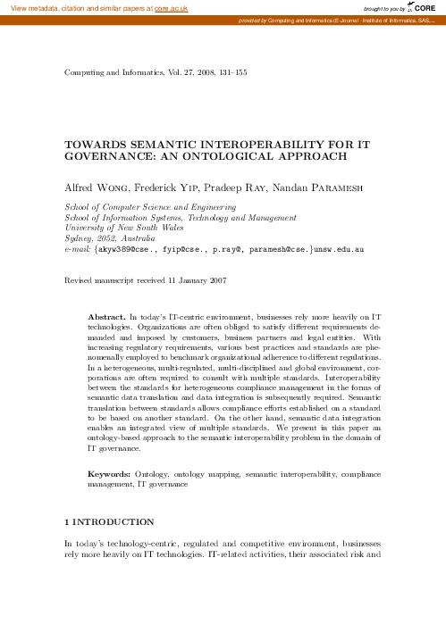 (PDF) Towards Semantic Interoperability for IT Governance: An ...
