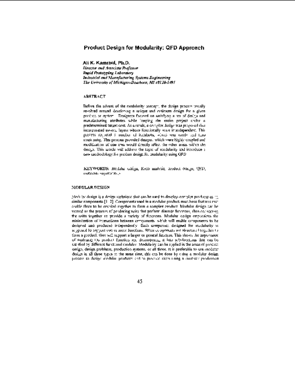 (PDF) Product design for modularity: QFD approach