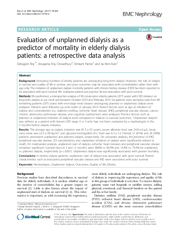 (PDF) Evaluation of unplanned dialysis as a predictor of mortality in