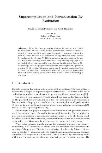 (PDF) Supercompilation and Normalisation by Evaluation