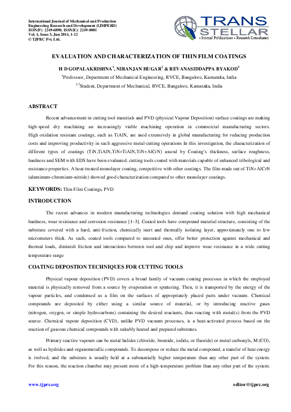 (PDF) Evaluation and Characterization of Thin Film Coatin GS