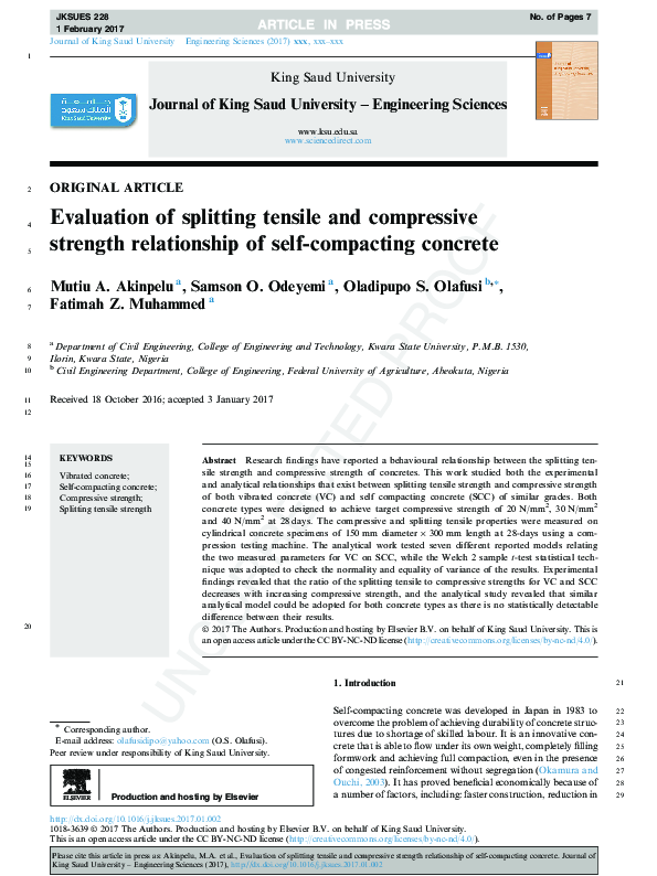 (PDF) Evaluation of splitting tensile and compressive strength ...