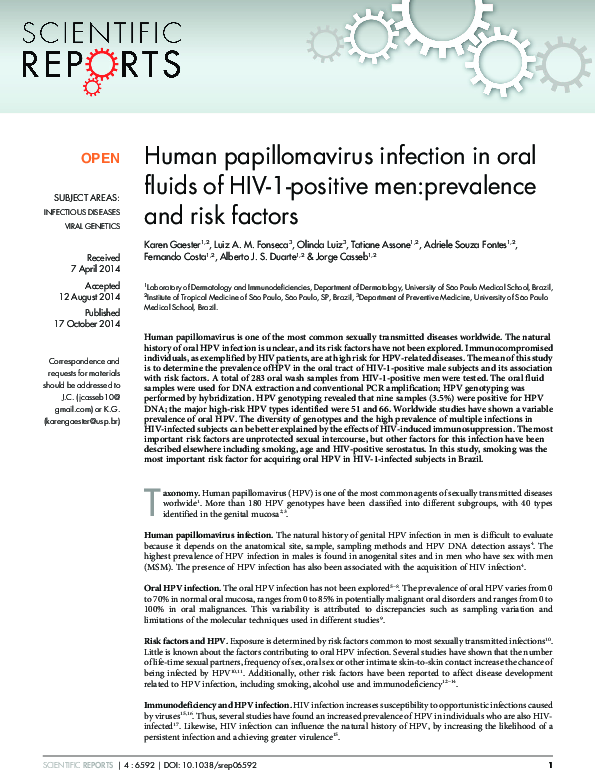 (PDF) Human papillomavirus infection in oral fluids of HIV-1-positive ...