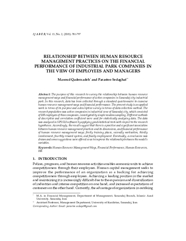 (PDF) RELATIONSHIP BETWEEN HUMAN RESOURCE MANAGEMENT PRACTICES ON THE ...