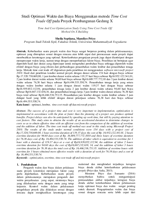 (PDF) Studi Optimasi Waktu Dan Biaya Menggunakan Metode Tcto (Time Cost ...