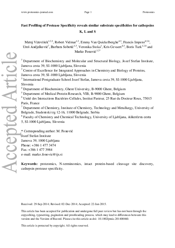 (PDF) Fast profiling of protease specificity reveals similar substrate ...