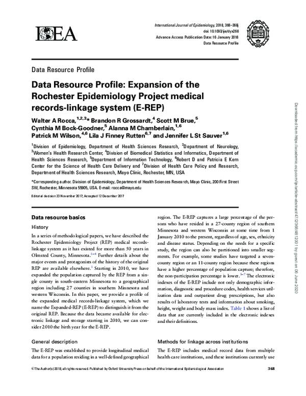 (PDF) Data Resource Profile: Expansion of the Rochester Epidemiology ...