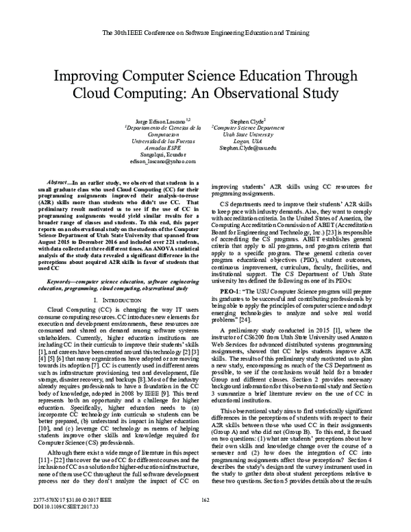 (PDF) Improving Computer Science Education through Cloud Computing: An ...