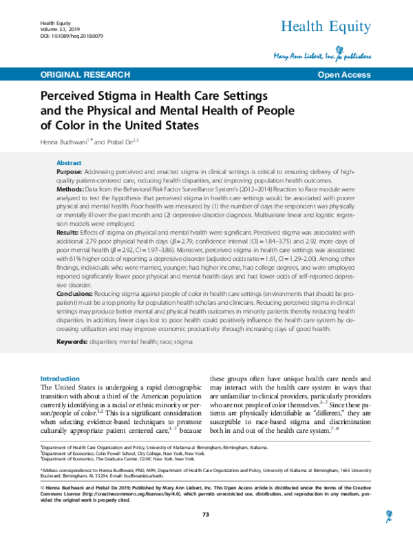 (PDF) Perceived Stigma in Health Care Settings and the Physical and ...