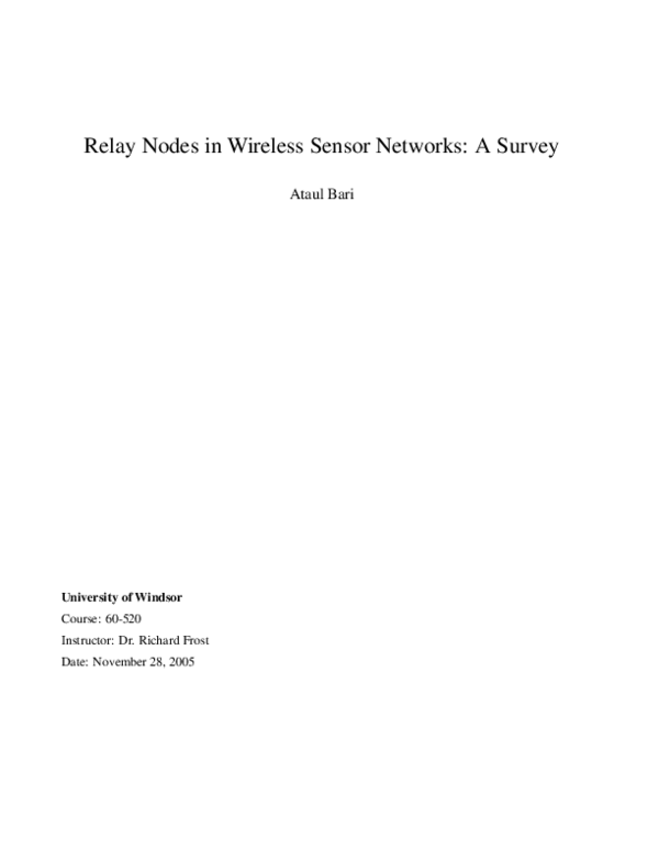 (PDF) Relay Nodes in Wireless Sensor Networks: A Survey