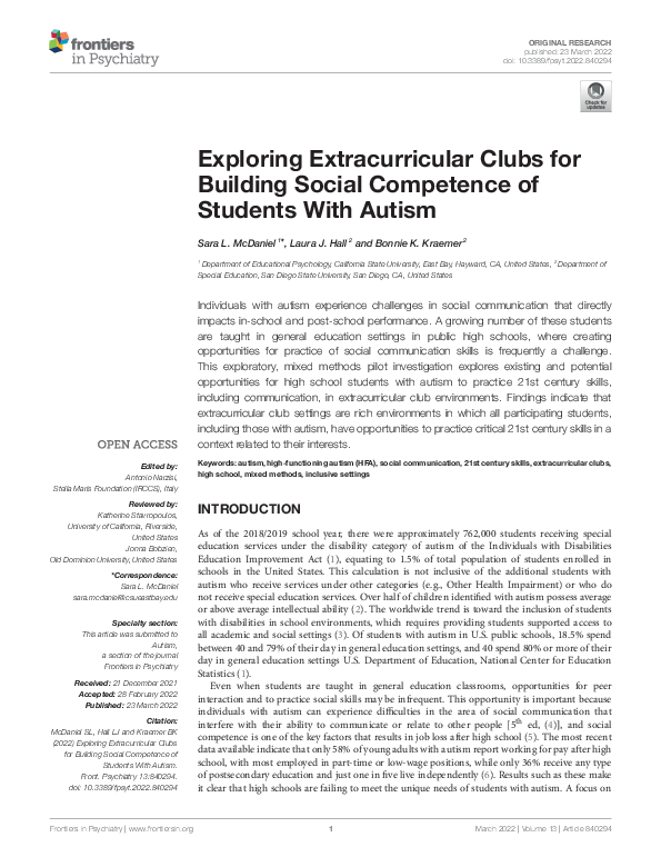 (PDF) Exploring Extracurricular Clubs for Building Social Competence of ...