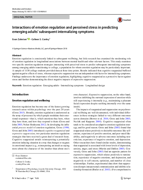 (PDF) Interactions of emotion regulation and perceived stress in ...