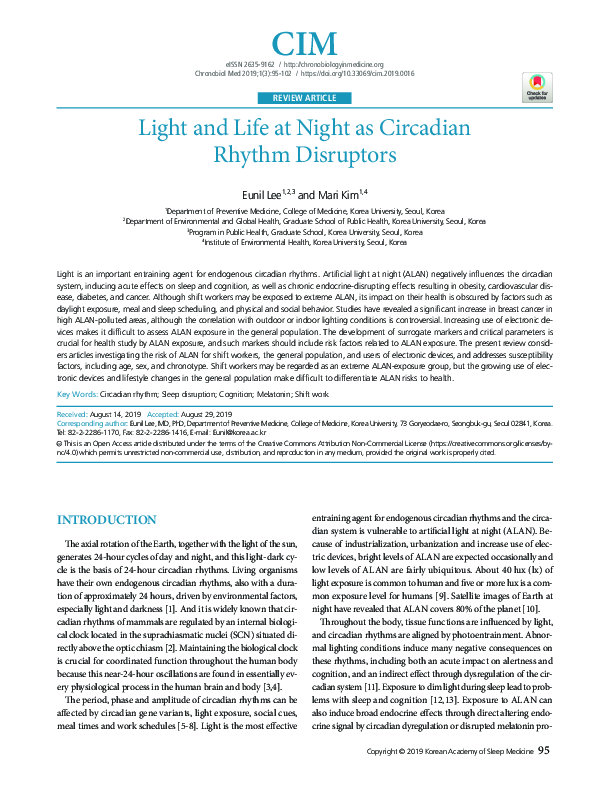 (PDF) Light and Life at Night as Circadian Rhythm Disruptors