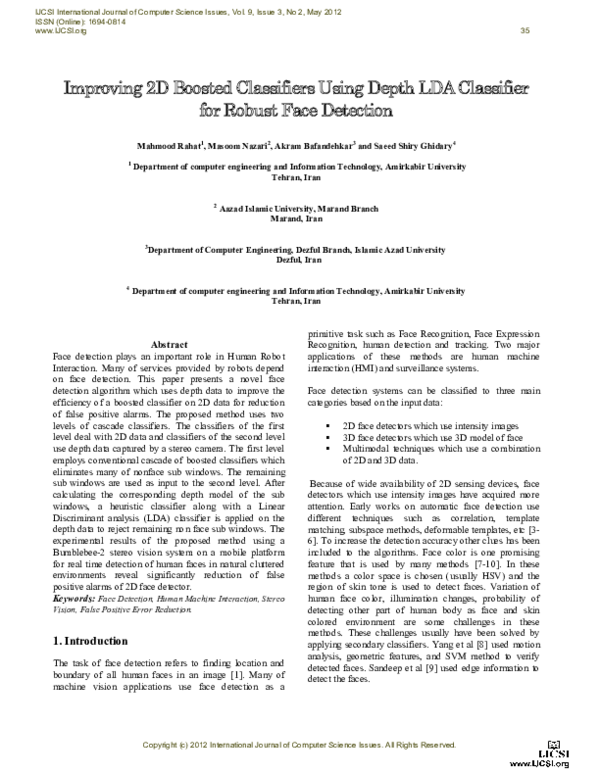 (PDF) Improving 2D Boosted Classifiers Using Depth LDA Classifier for ...