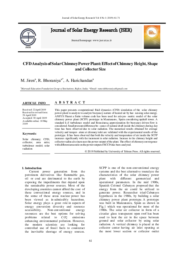 (PDF) CFD analysis of solar chimney power plant: Effect of chimney ...