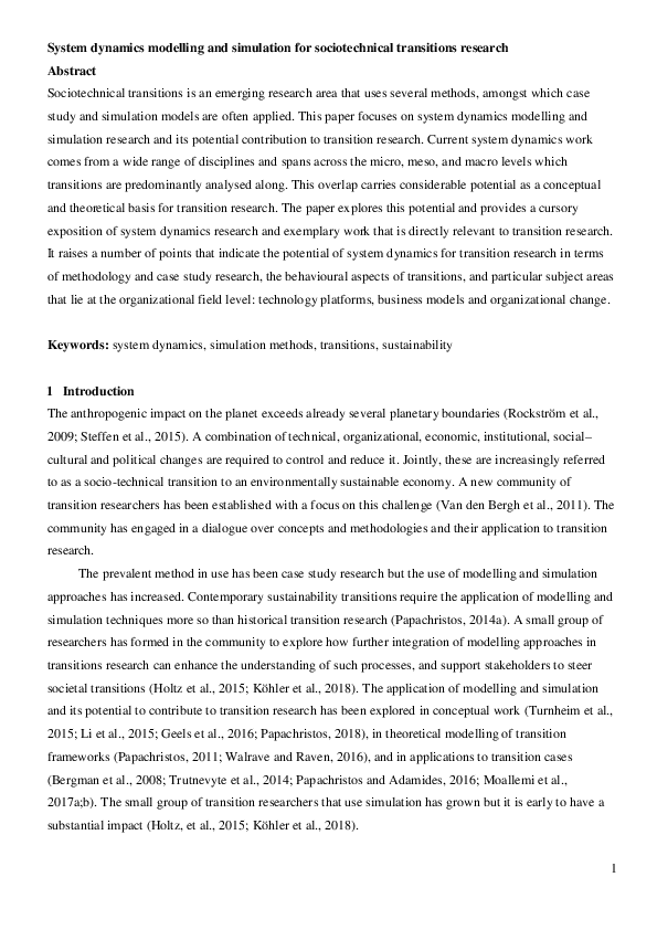(PDF) System dynamics modelling and simulation for sociotechnical ...