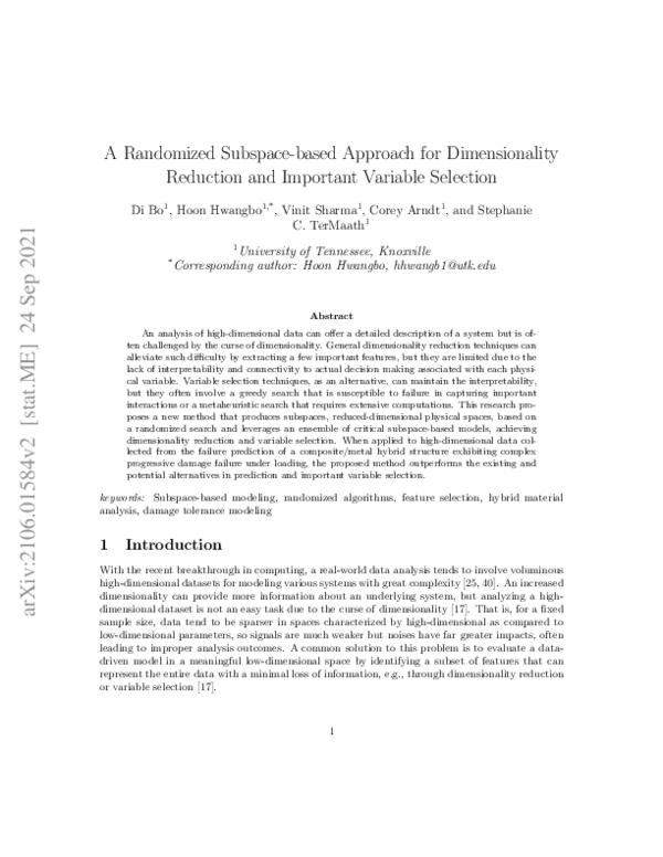 (PDF) A Subspace-based Approach for Dimensionality Reduction and ...