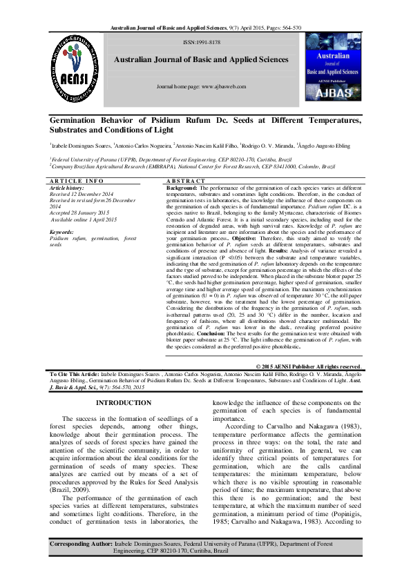 (PDF) Germination Behavior of Psidium Rufum Dc. Seeds at Different ...