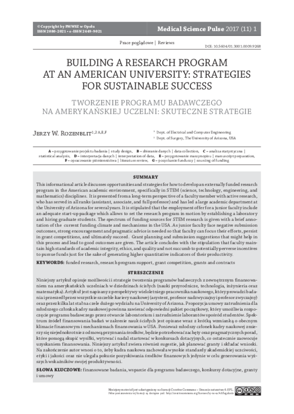 (PDF) Building a research program at an American university: strategies ...