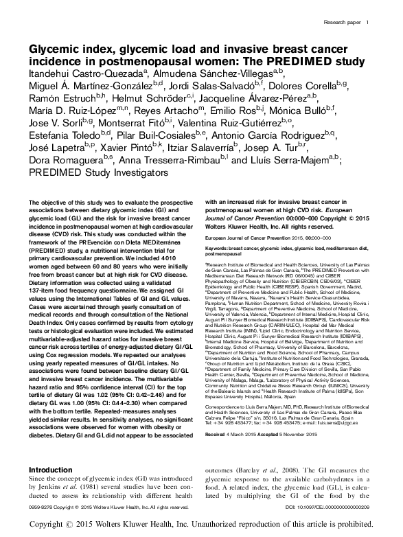 Glycemic index, glycemic load and invasive breast cancer incidence in postmenopausal women