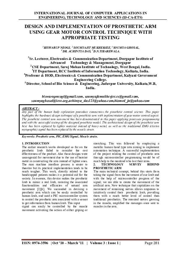 (PDF) Design and Implementation of Prosthetic Arm using Gear Motor ...