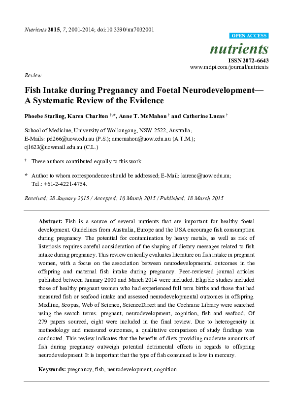 (PDF) Fish Intake during Pregnancy and Foetal Neurodevelopment-A ...