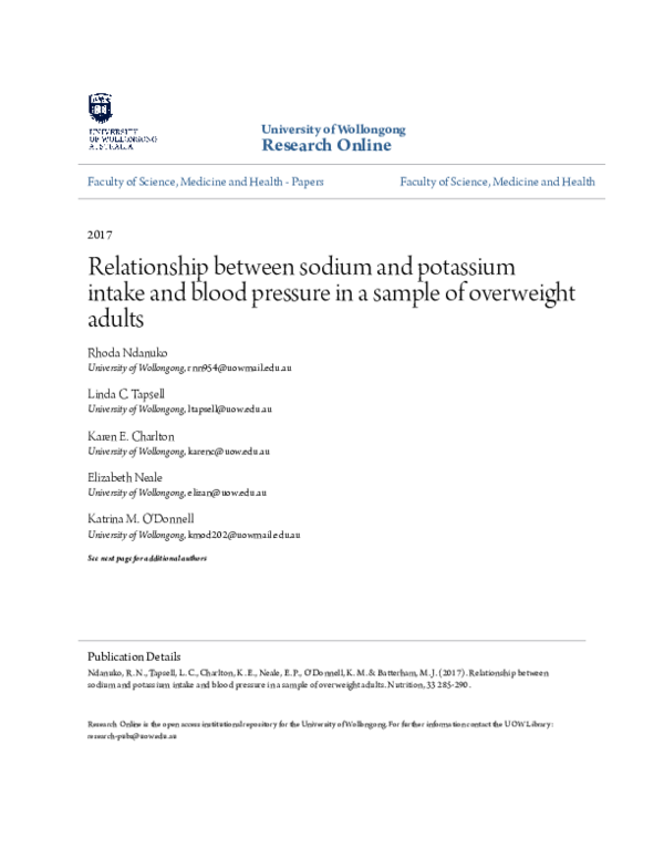 (PDF) The relationship between sodium and potassium intake and blood ...