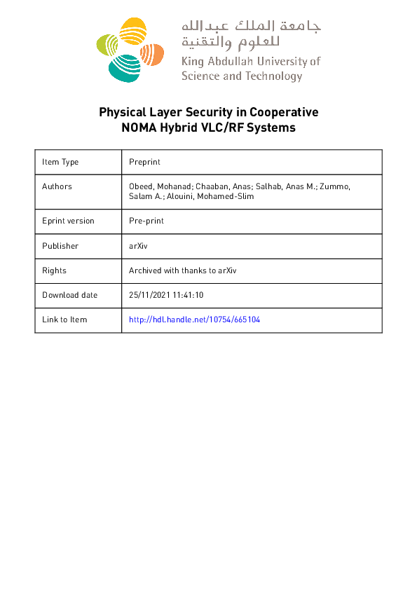 (PDF) Physical Layer Security in Cooperative NOMA Hybrid VLC/RF Systems