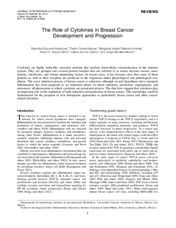 (PDF) The Role of Cytokines in Breast Cancer Development and Progression