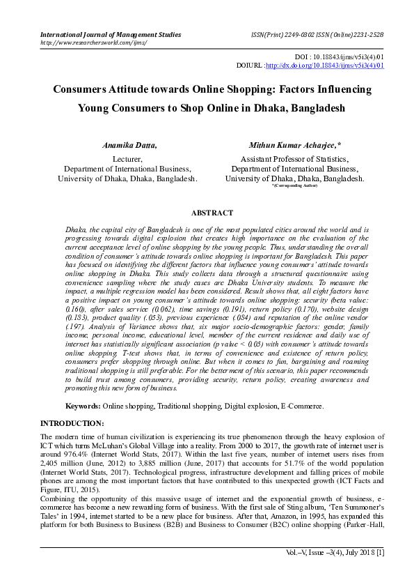 (PDF) Consumers Attitude towards Online Shopping: Factors Influencing ...