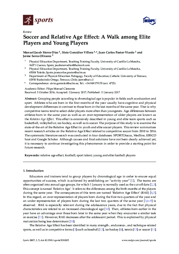 (PDF) Soccer and Relative Age Effect: A Walk among Elite Players and ...