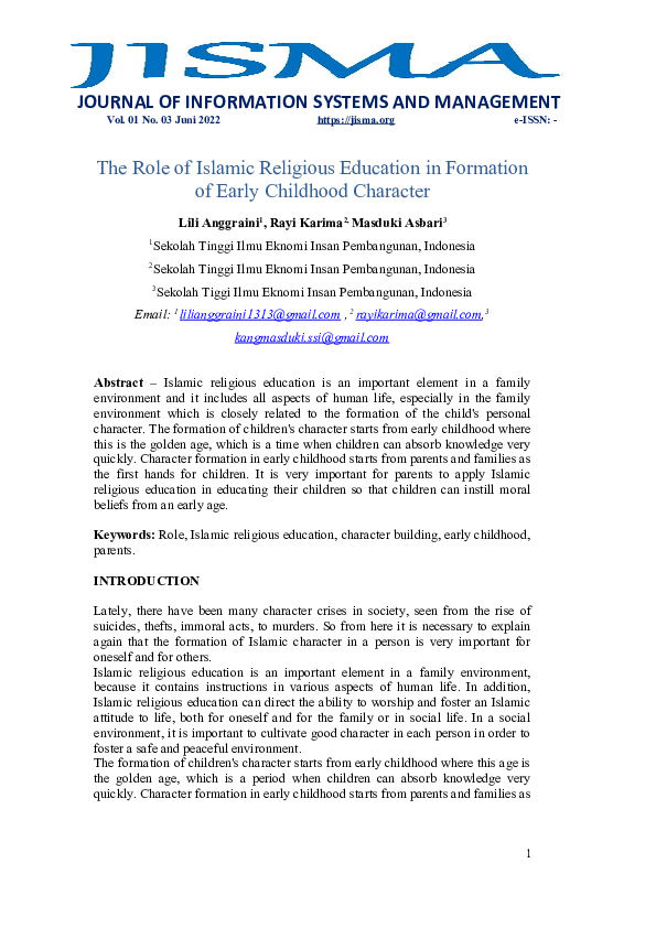 (DOC) The Role of Islamic Religious Education in Formation of Early ...