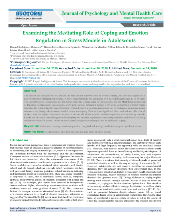 (PDF) Examining the Mediating Role of Coping and Emotion Regulation in ...