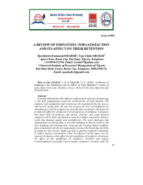 (PDF) A Review of Employees’ Job Satisfaction and its Affect on their ...