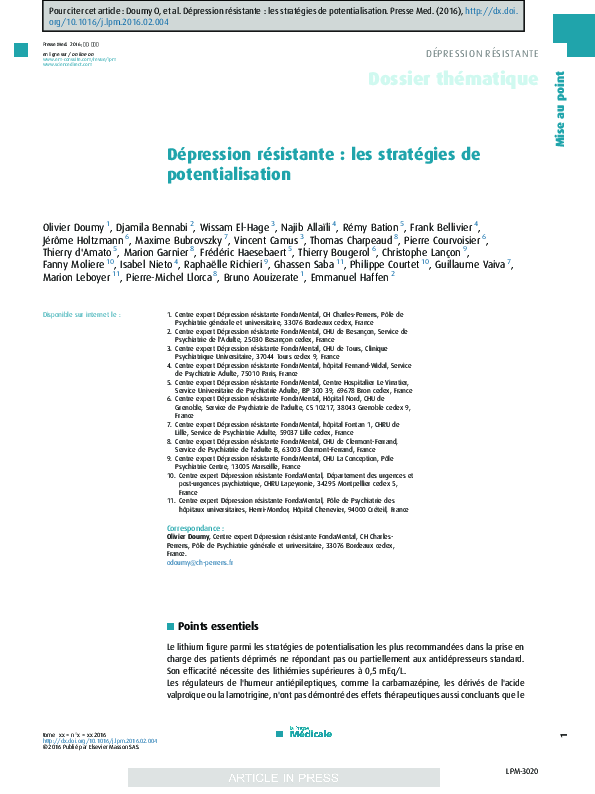 (PDF) Dépression résistante : les stratégies de potentialisation