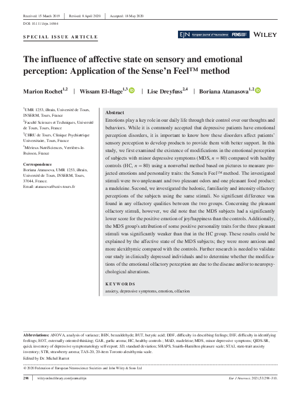 (PDF) The influence of affective state on sensory and emotional ...