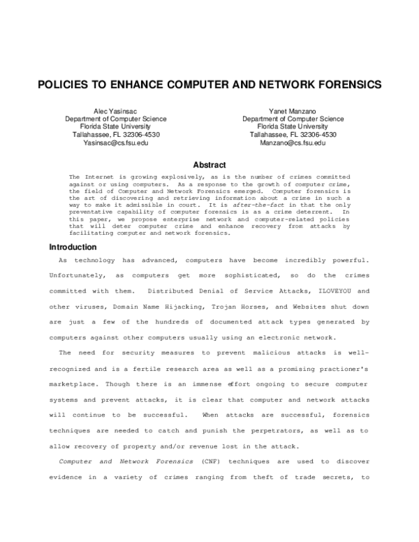 (PDF) Policies to enhance computer and network forensics
